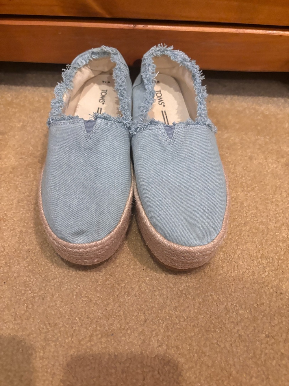 Toms Light Blue Canvas Espadrille Slip-On with Frayed Trim